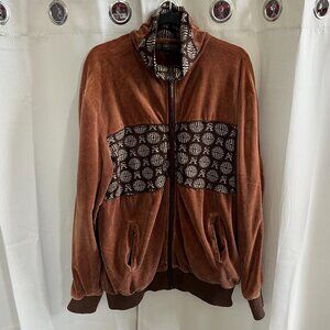 VTg Stacy Adams Mens Track Jacket XL Brown Velour‎ Logo Full Zip Retro Y2K 16785